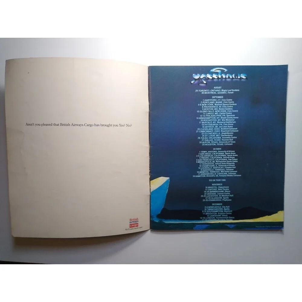 Yes Yeshows Tour Program 1980 Drama Album Concert Book Prog Classic Art Rock